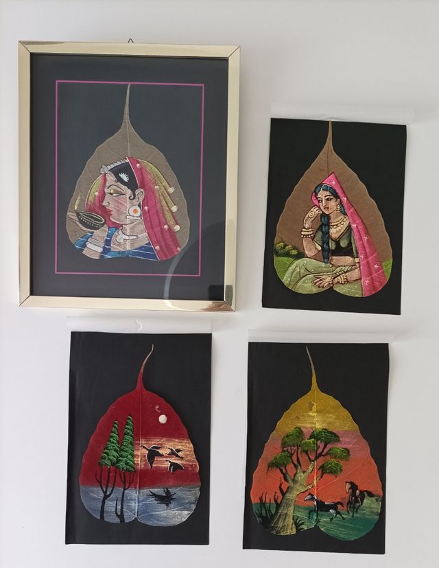 Dipinti indiani su foglie di banyan