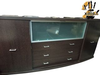 Mueble TV marrón madera-cristal