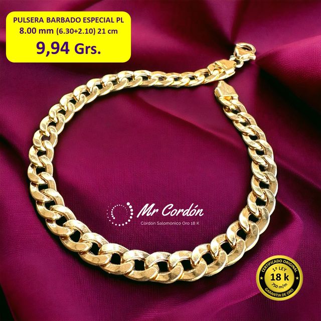 Pulsera Barbado Especial 8.00 mm Oro 18 Kilates
