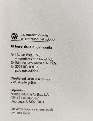 NOVELA "EL BESO DE LA MUJER ARAÑA" DE MANUEL PUIG