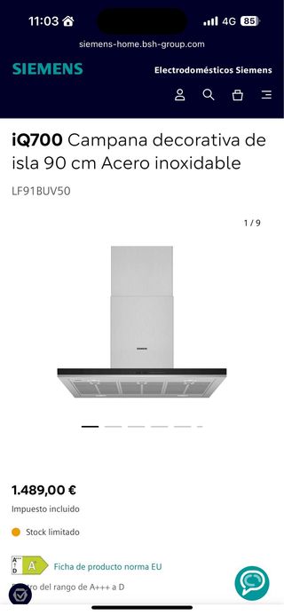 Extractor de techo isla siemens