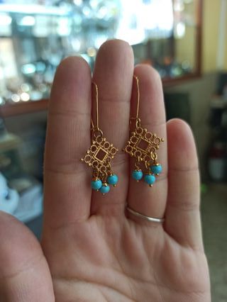 Pendientes Rombo Oro y Coralina Azul