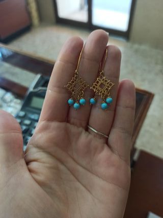 Pendientes Rombo Oro y Coralina Azul