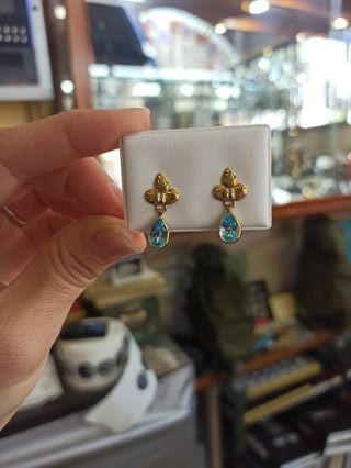 Pendientes Vintage Oro y Cristal Azul