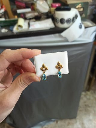 Pendientes Vintage Oro y Cristal Azul