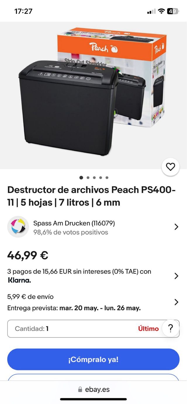 Trituradora Peach PS400-11 destructora de papel