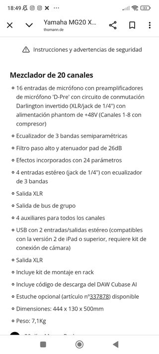 Yamaha MG20XU - NUEVA!!  Mixer Audio