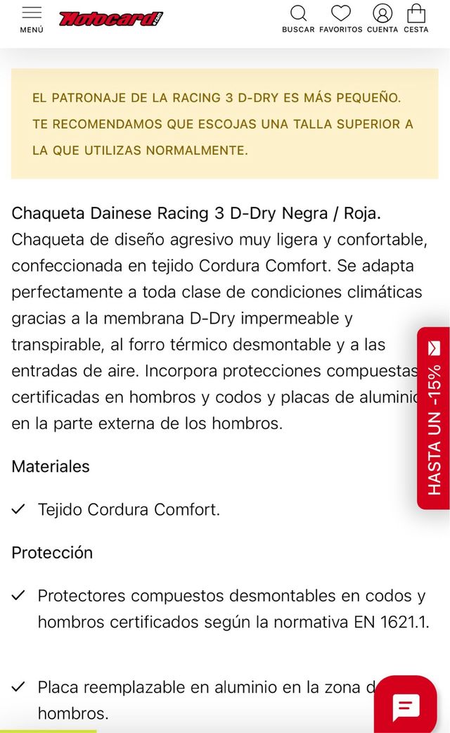 Chaqueta Dainese Racing 3 D Dry talla 50