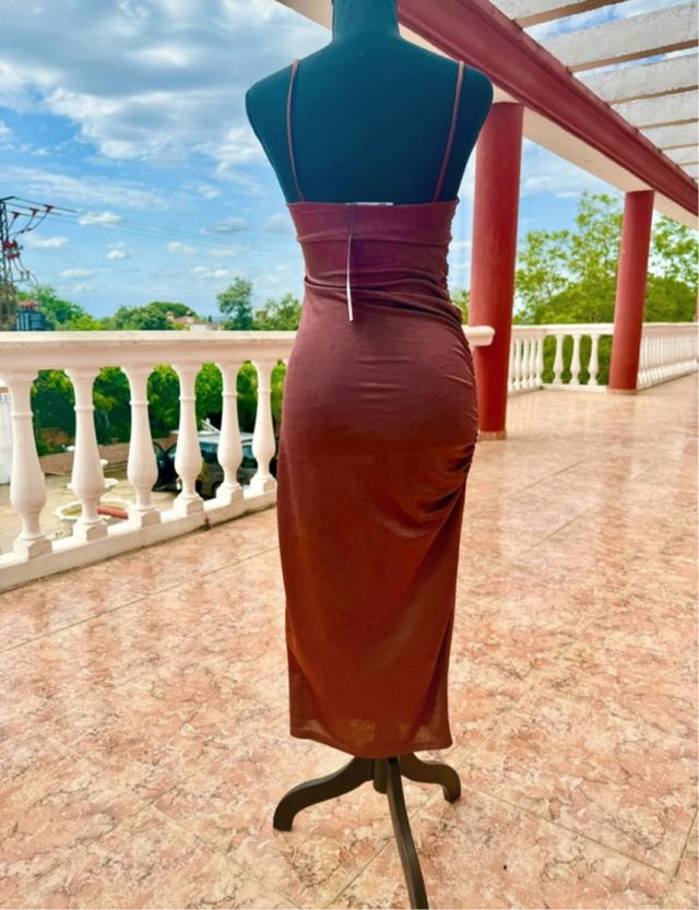Vestido marrón drapeado 