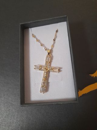 Cadena cruz chapada oro 18k -  Cristales