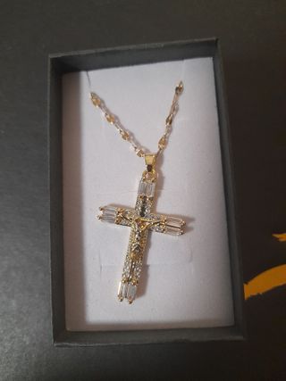 Cadena cruz chapada oro 18k -  Cristales