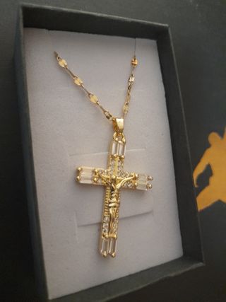Cadena cruz chapada oro 18k -  Cristales