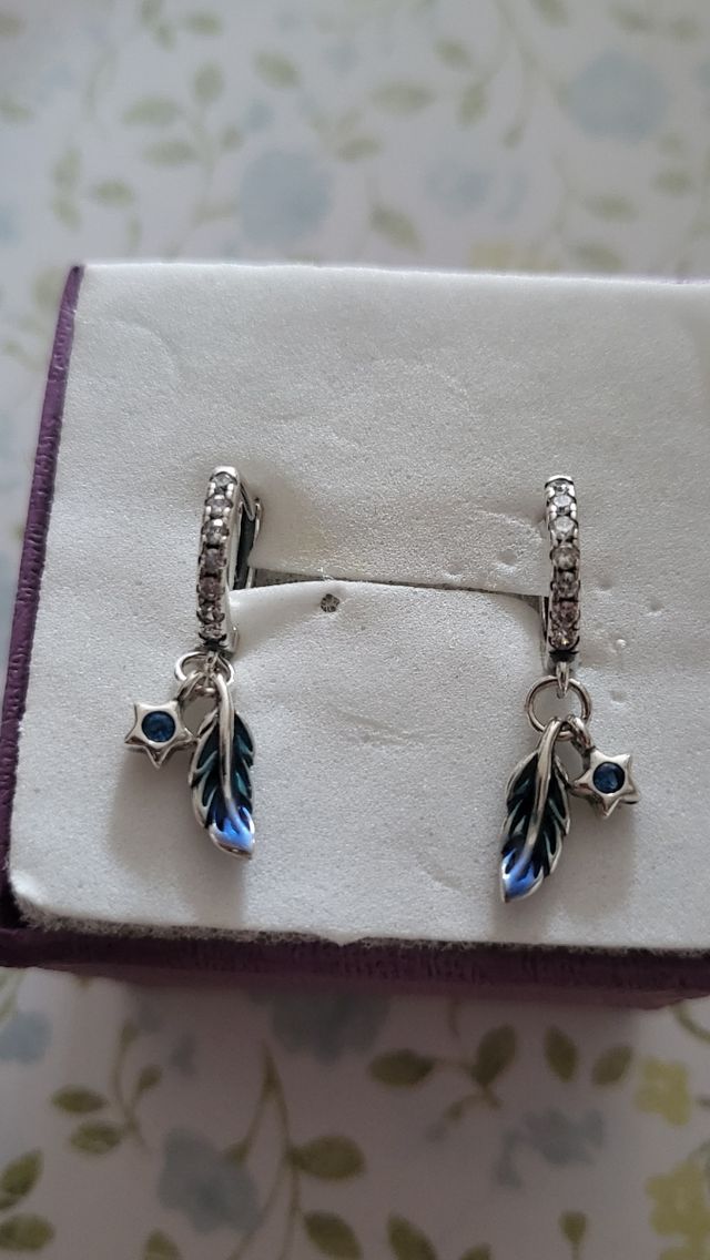 Pendientes plata plumas azules