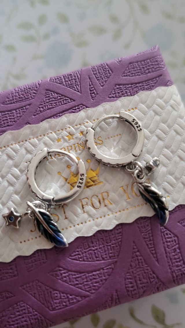 Pendientes plata plumas azules