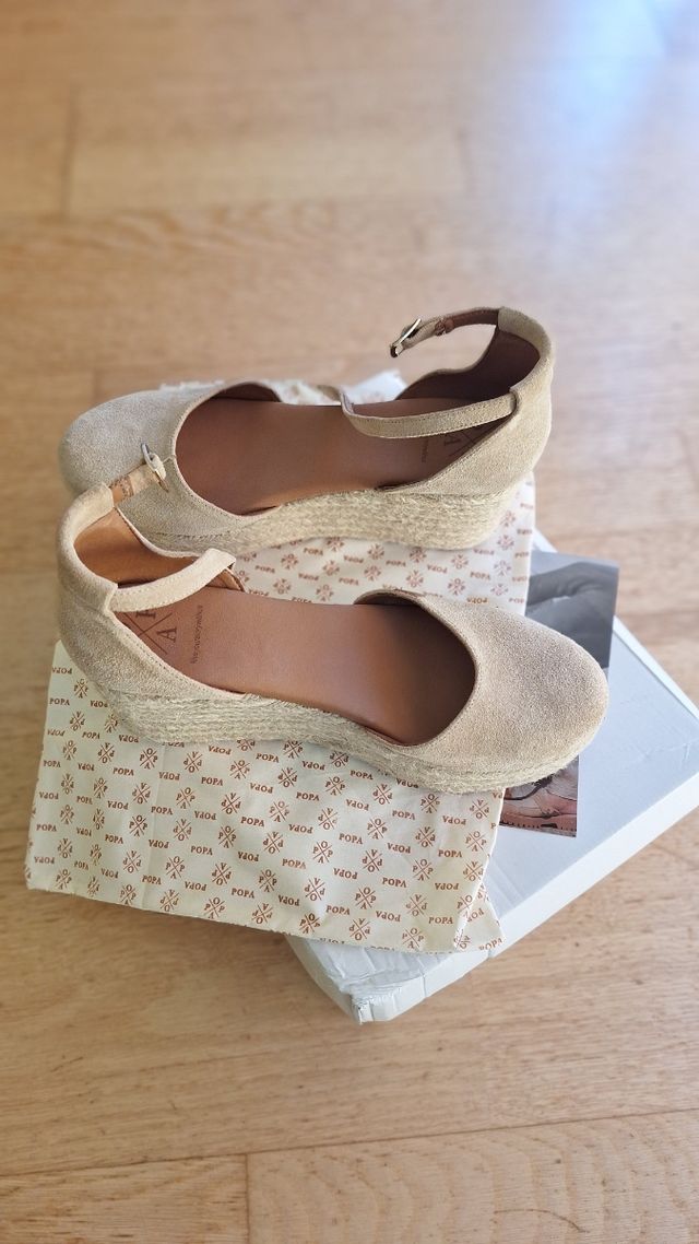 ZAPATOS POPA beige de piel serraje 41, mujer impec