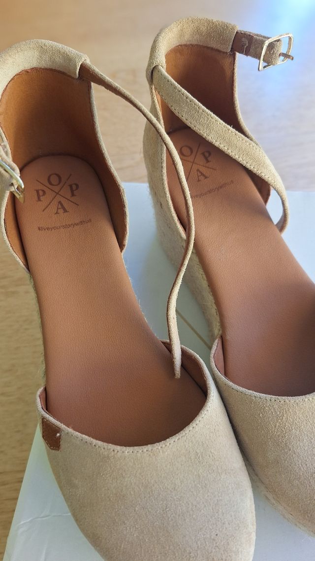 ZAPATOS POPA beige de piel serraje 41, mujer impec