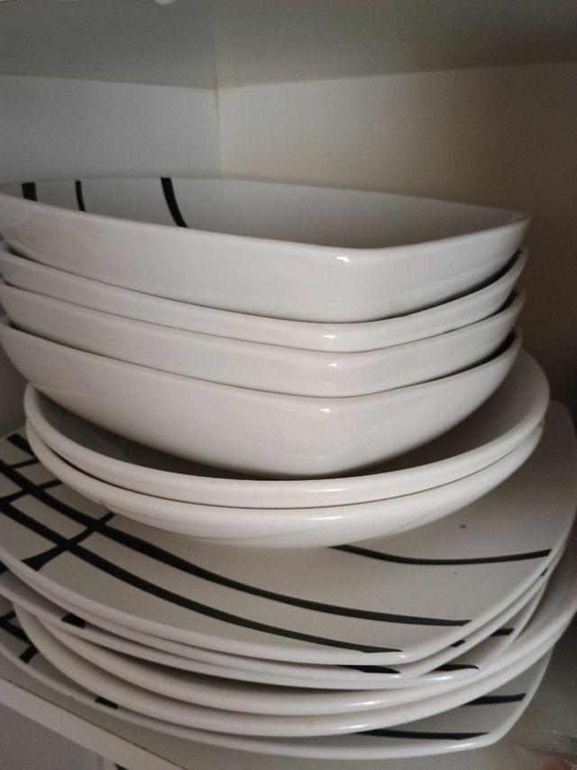 Vajilla porcelana 12 piezas blanco-negro