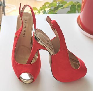 Sandalias rojas y doradas fiesta plataforma