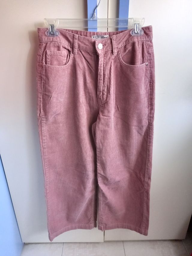 Pantaloni rosa a zampa costine cotone