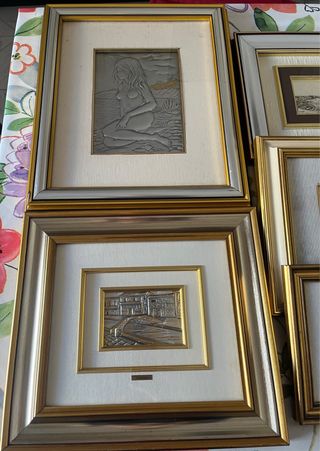 Set di quadri con lastre in argento 800/925 con cornice e vetro