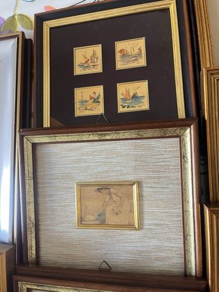 Set di quadri con lastre in argento 800/925 con cornice e vetro