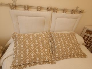 Juego cama beige algodón-lino