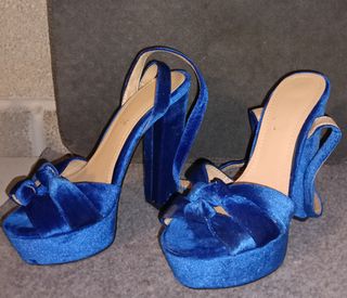Sandali tacco alto velluto blu