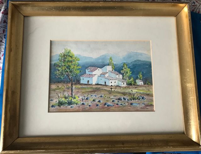 Acuarela, paisaje rural