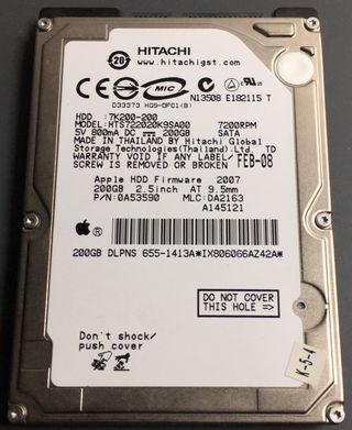 Disco duro Apple Hitachi HTS722020K9SA00 2.5 200GB