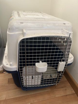 Transportín perro grande azul y blanco