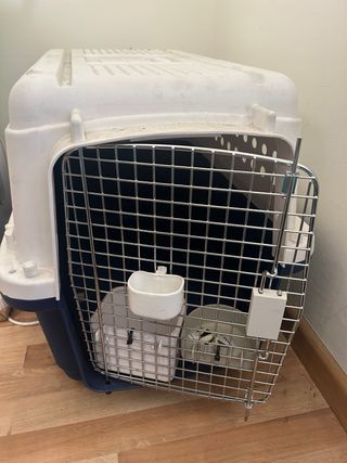 Transportín perro grande azul y blanco