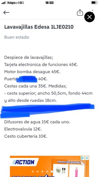 Lavavajillas EDESA 1LJE-0210 Recambios