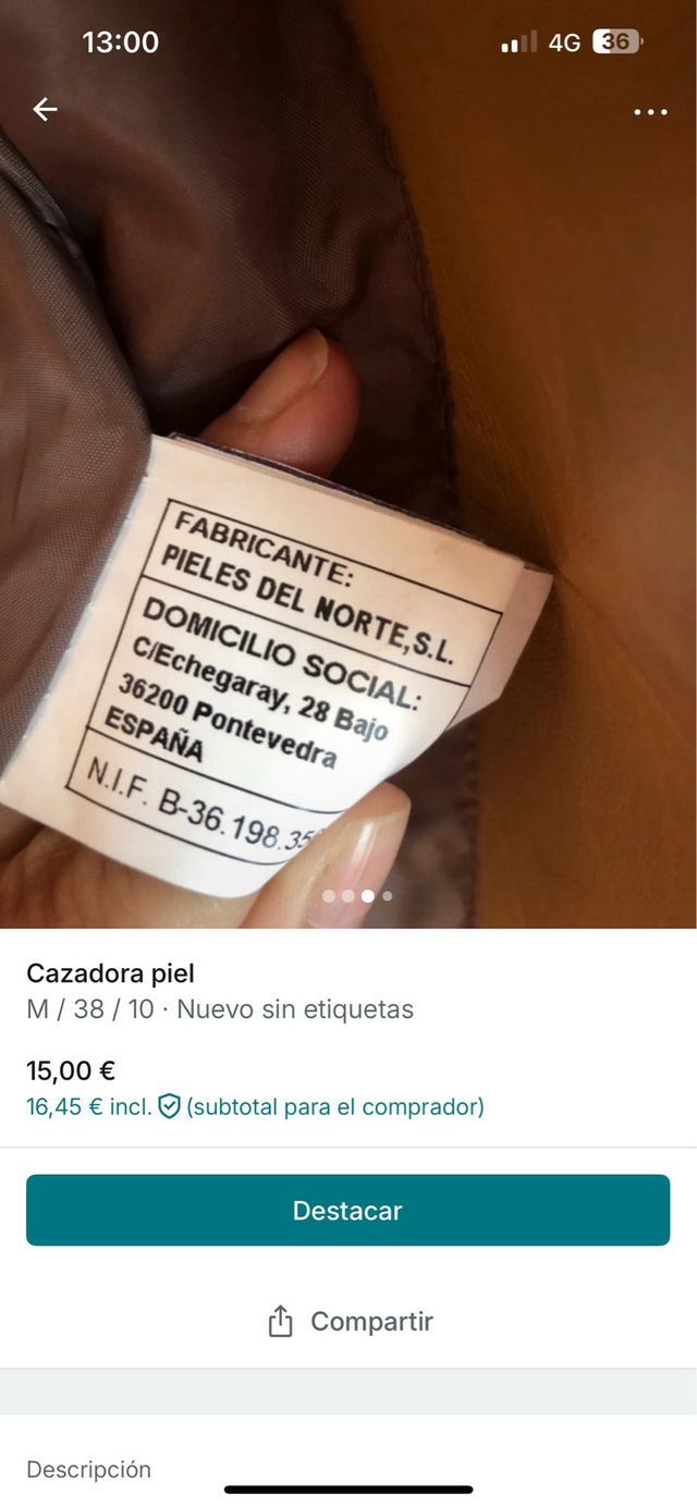 Cazadora piel marrón - Talla M
