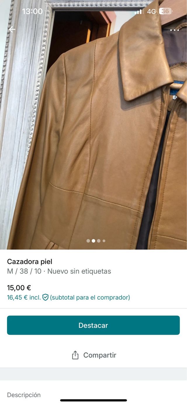 Cazadora piel marrón - Talla M