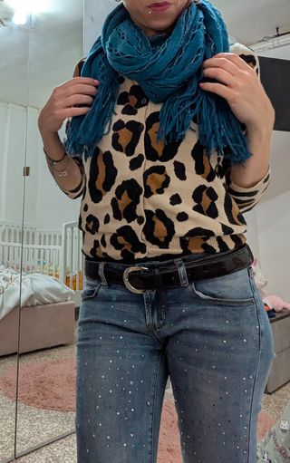 Sciarpa lunga teal con lurex