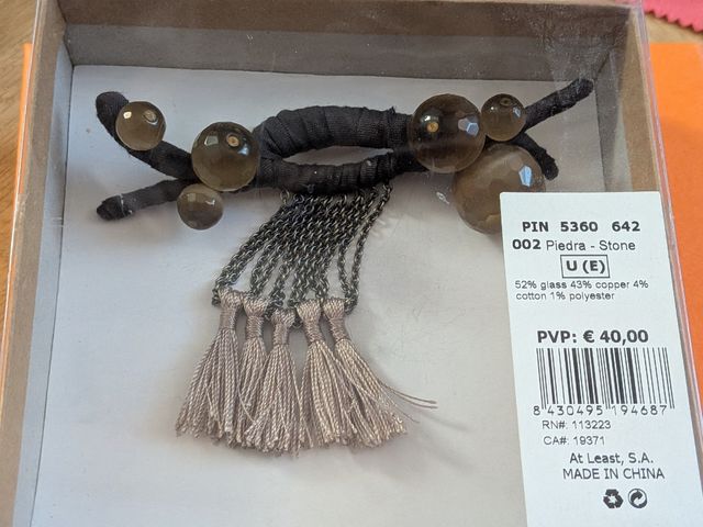 Broche Hoss Intropia marrón y gris, ojo de tigre