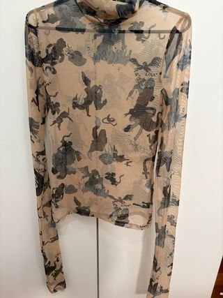 Blusa de rejilla beige y marrón