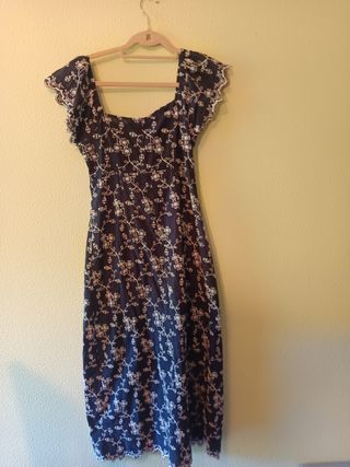 Vestido azul marino bordado - Talla XS