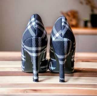 Lela Rose- Peep toe tacón tartán negro - Núm 37