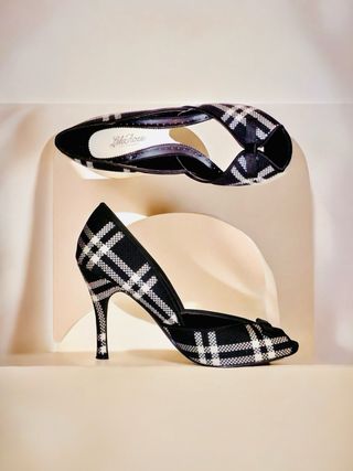 Lela Rose- Peep toe tacón tartán negro - Núm 37