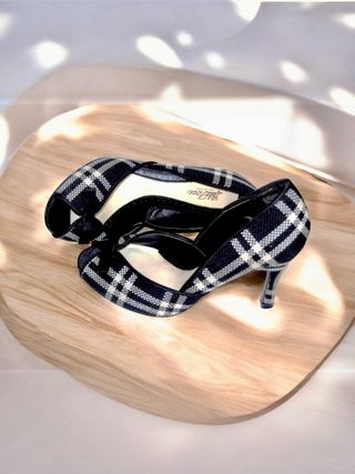Lela Rose- Peep toe tacón tartán negro - Núm 37