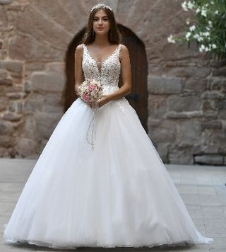 Vestido Novia T 34 Princesa Encaje Brillo