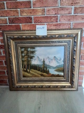 cuadro al óleo con marco dorado de madera