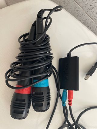 Micrófonos SingStar PS2/PS3 karaoke retro con adaptador USB