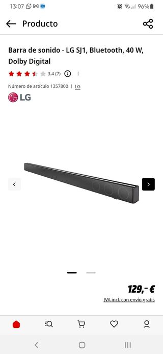 Barra sonido sound bar LG SJ1 con mando