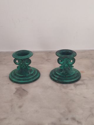 2 Portacandele in Metallo Verde