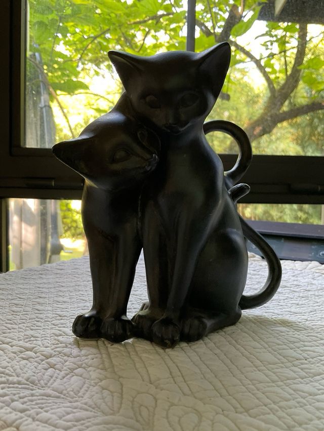 Statuetta 2 Gatti Neri Ceramica