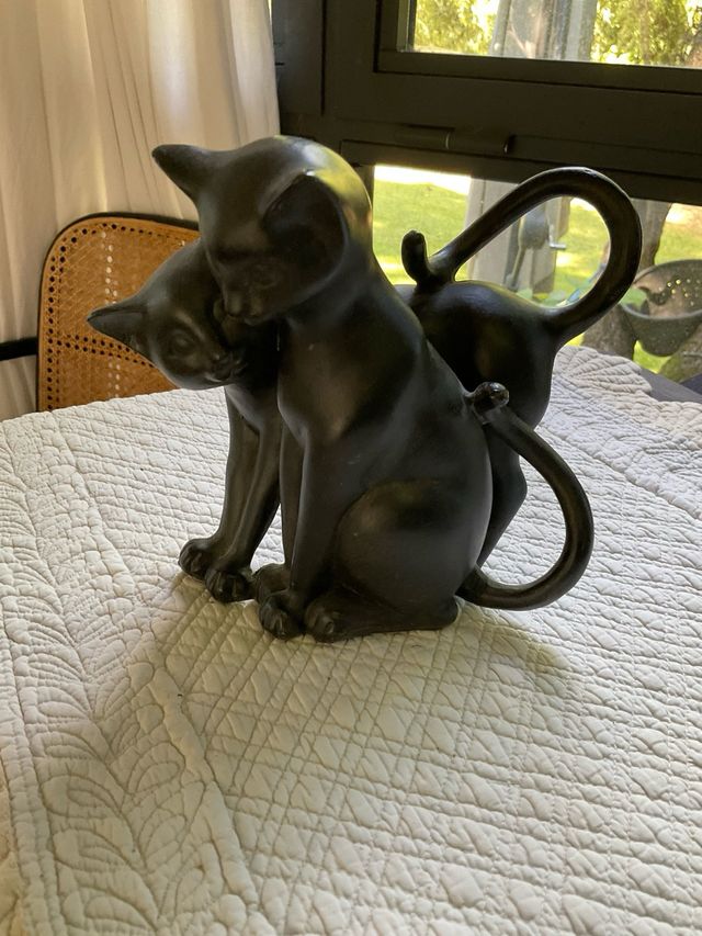 Statuetta 2 Gatti Neri Ceramica