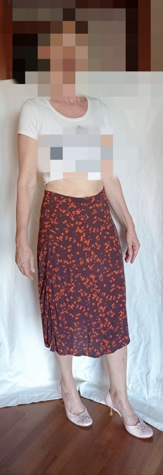 Gonna midi fiori - marrone arancione, Taglia 42