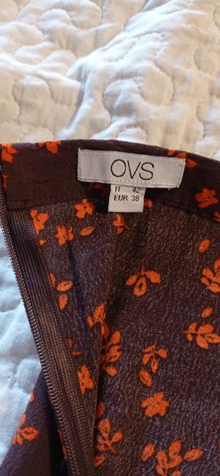 Gonna midi fiori - marrone arancione, Taglia 42